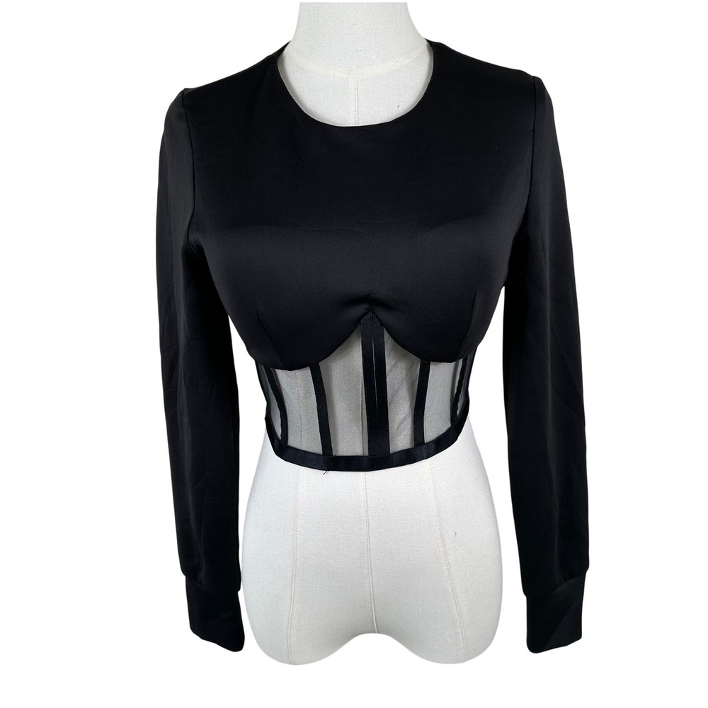 Heiress Beverly Hills Corset Top S Black Mesh Long Sleeve Built In Bra Goth Zip